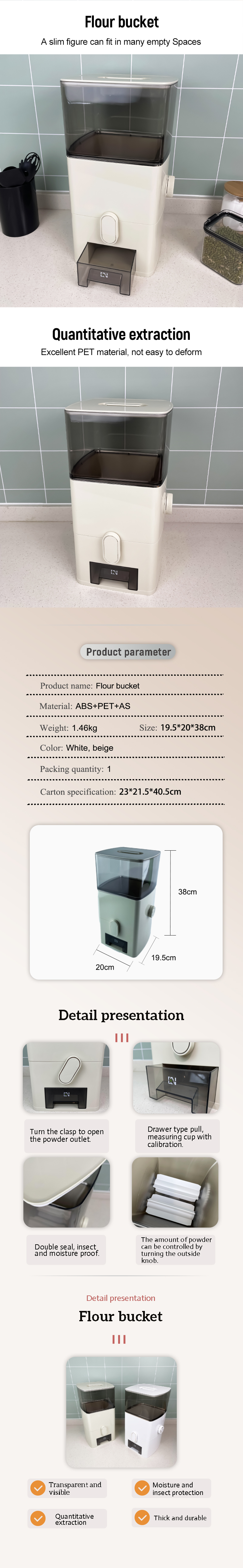 6L Large Capacity Kitchen Container Bucket Moisture-Proof Insect-Proof Rice Box Airtight Rice Bin Flour Storage Container details