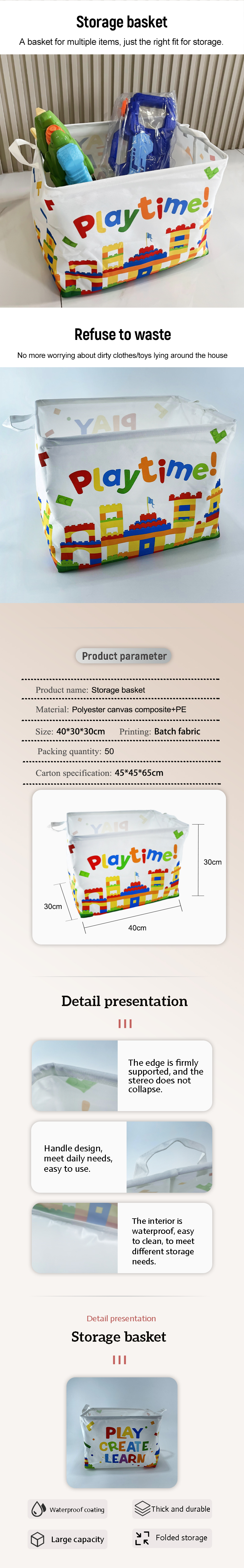 2024 Hot Selling Large Capacity Foldable Toy Storage Box Waterproof Soft Fabric with Handle Dirty Storage Solution factory