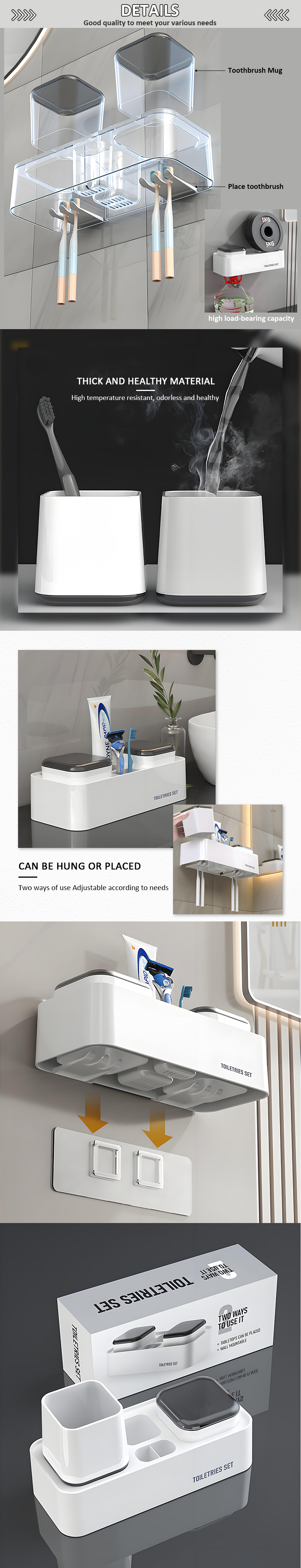 Household Wall-Mounted Toothbrush Holder with Two Cup No Punching Required High Quality Bathroom Toothbrush Holder supplier