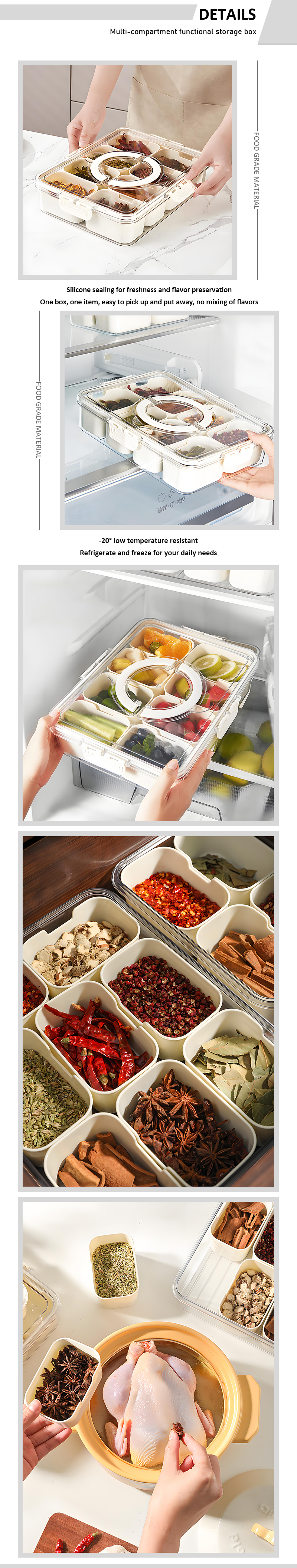 Hot Product Portable 8-Compartment Transparent Snack Box Plastic Sealed Round Storage Divider Container for Food Storage manufacture