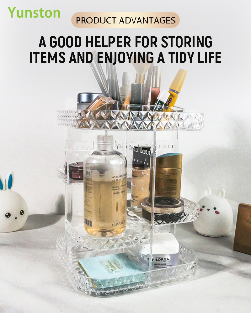 Diamond Pattern Cosmetic Box Multi-layer Makeup Storage Rack Jewelry Display Storage Rack Transparent Cosmetic Display Rack details