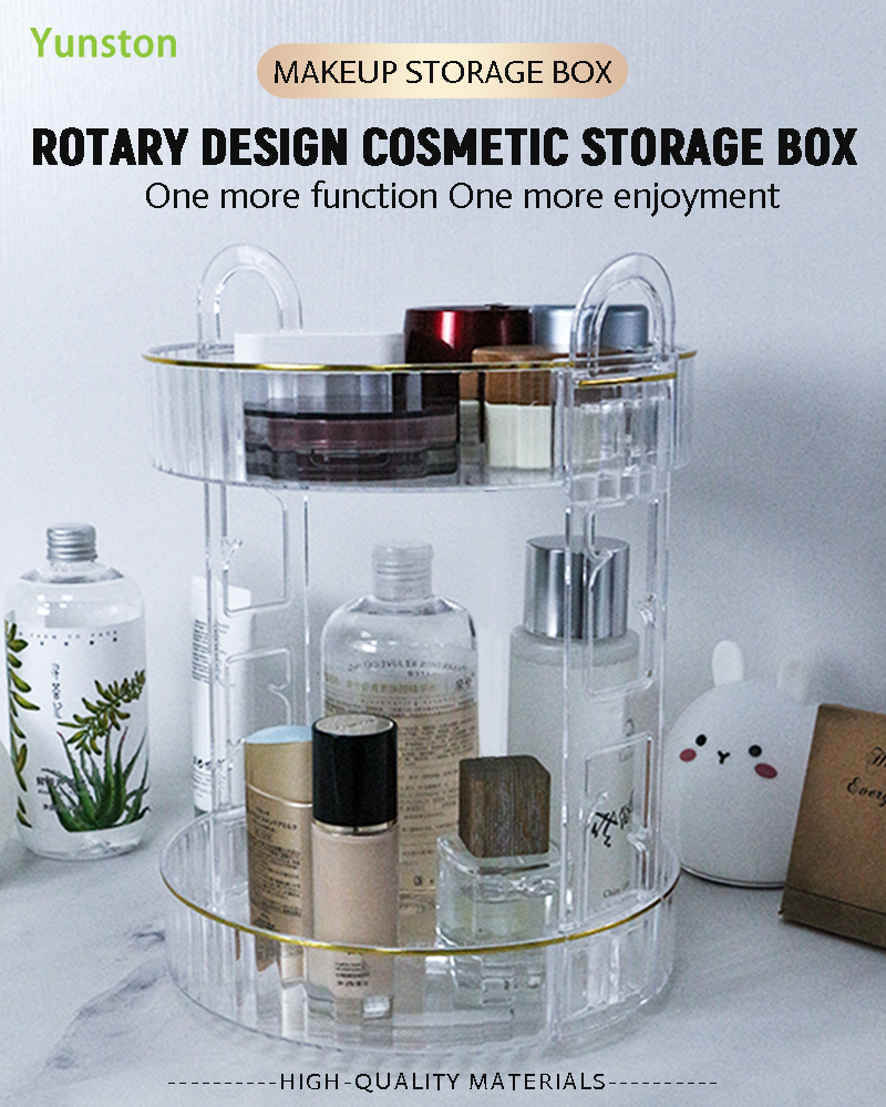 Home Desktop Dresser Shelving Storage Holders & Racks 360-degree Rotating Disk Double-layer Transparent Cosmetics Storage Rack factory