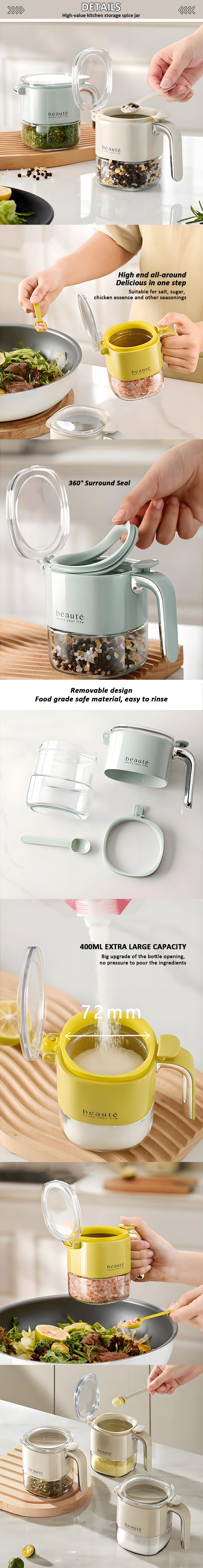 Large Capacity Press-Sealed Glass and PET Spice Seasoning Box Cross-Border Moisture-Proof Kitchen Food Storage Container details