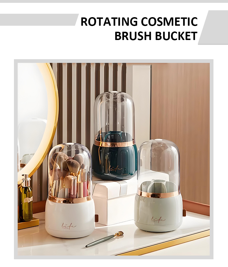 High Quality Desktop 360 Degree Rotating Multifunctional Makeup Brush Holder Storage Dust-proof Makeup Storage Box details