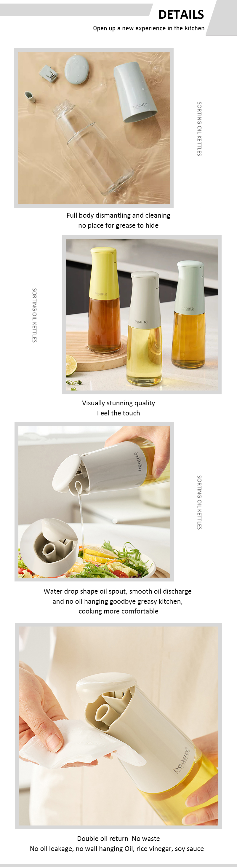 Hot Home Use Automatic Opening and Closing Gravity Glass Oil Pot with Lid Condiment Bottle Vinegar Bottle Oil Bottle factory