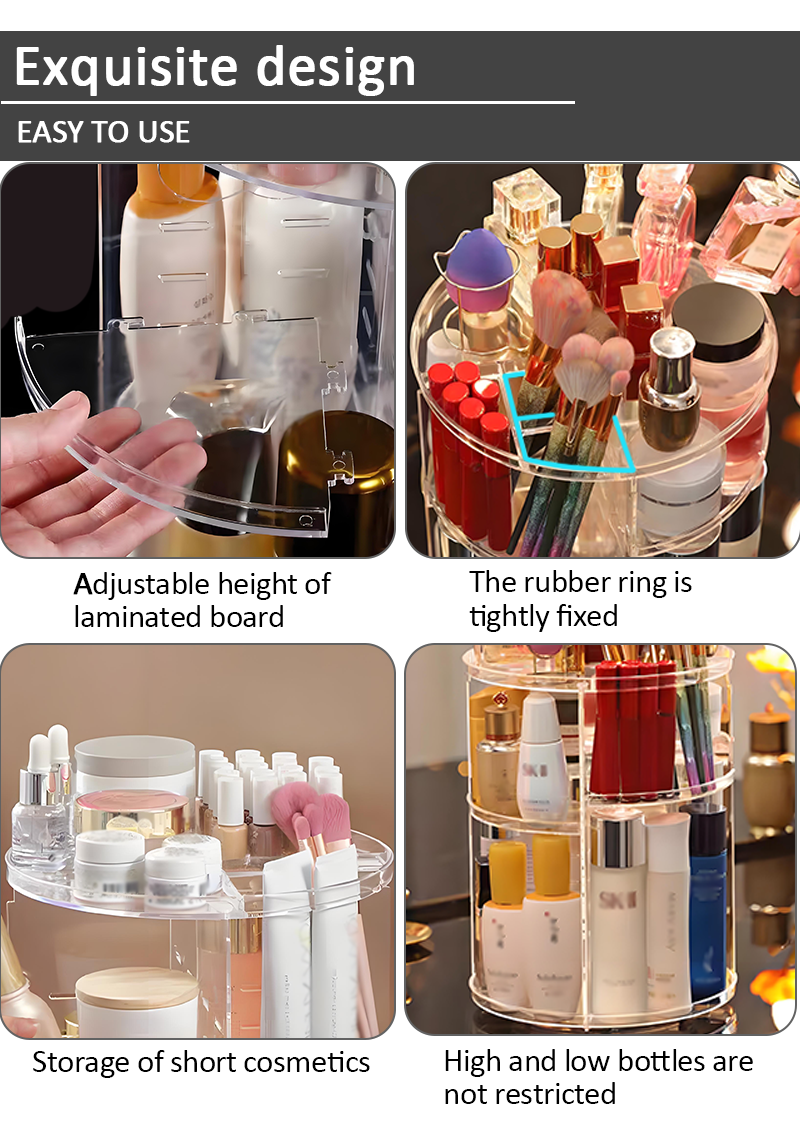 Promotional 360 Degree Rotating Transparent Plastic Cosmetic Organizer Removable Makeup Storage Box details