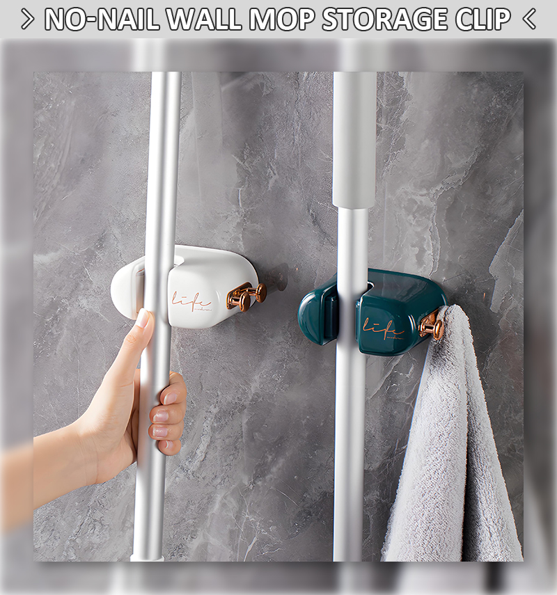 Hot Home Multifunctional Wall-Mounted Bathroom Storage Racks Hole-Free Plastic Rag Hooks Broom Mop Clip Storage for Kitchen Use manufacture