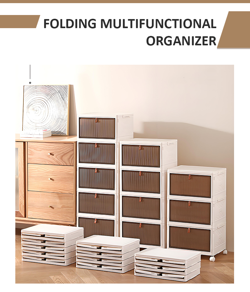 Collapsible Clothing Storage Bins with Lids Wheels Plastic Folding Stackable Closet Organizer Storage Box with Doors for Home manufacture