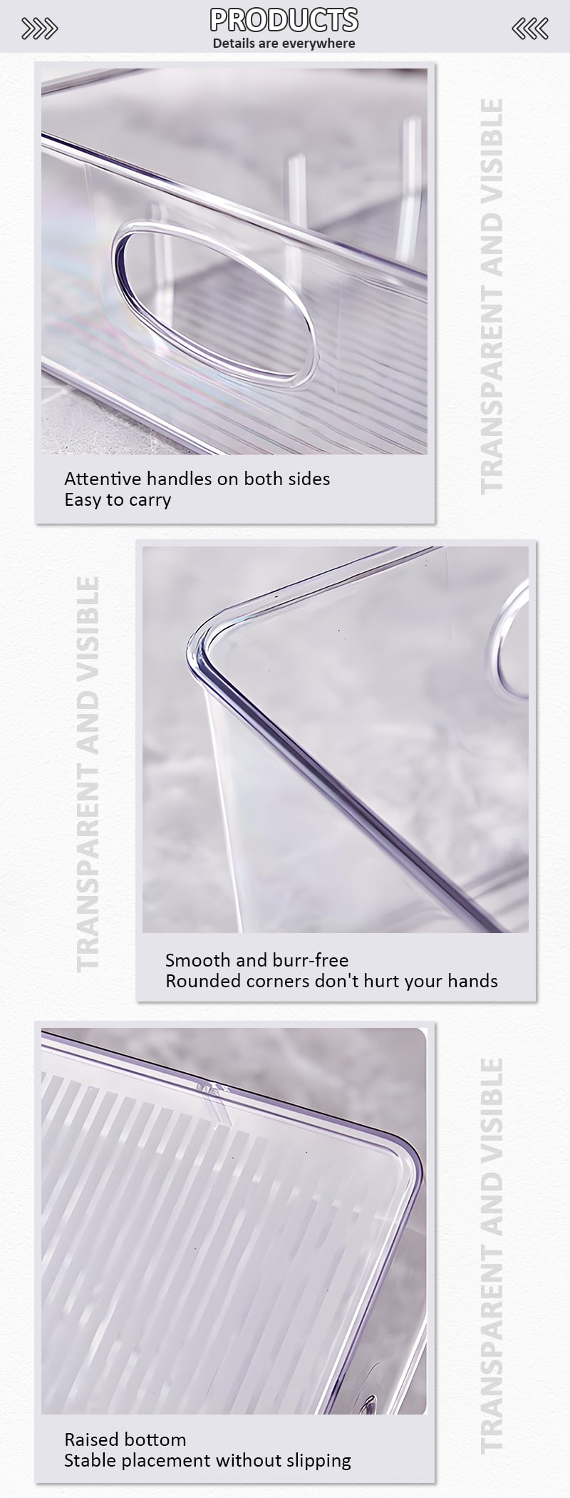 Modern Simple Transparent Design PET Plastic Box Fridge Organizer for Children Toys Books Storage Organization Bins details