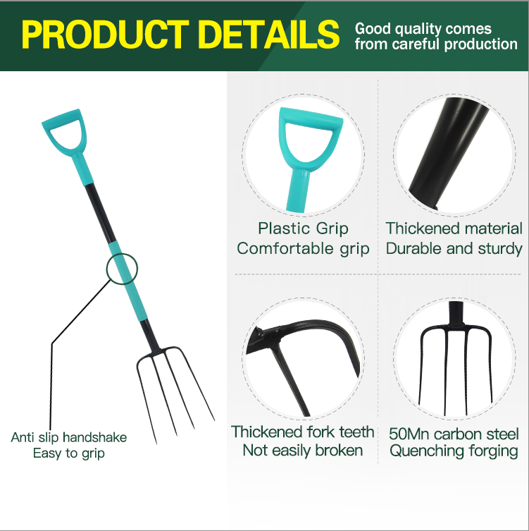 High Quality Hand Digging Tools Farming Garden Steel Fork with Handle details