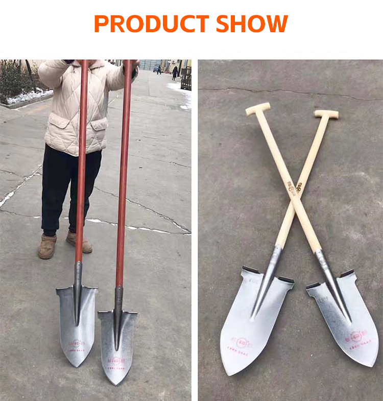 Factory Direct Sale Farming Tools Steel Round Garden Spade Shovel with Wooden Handle details