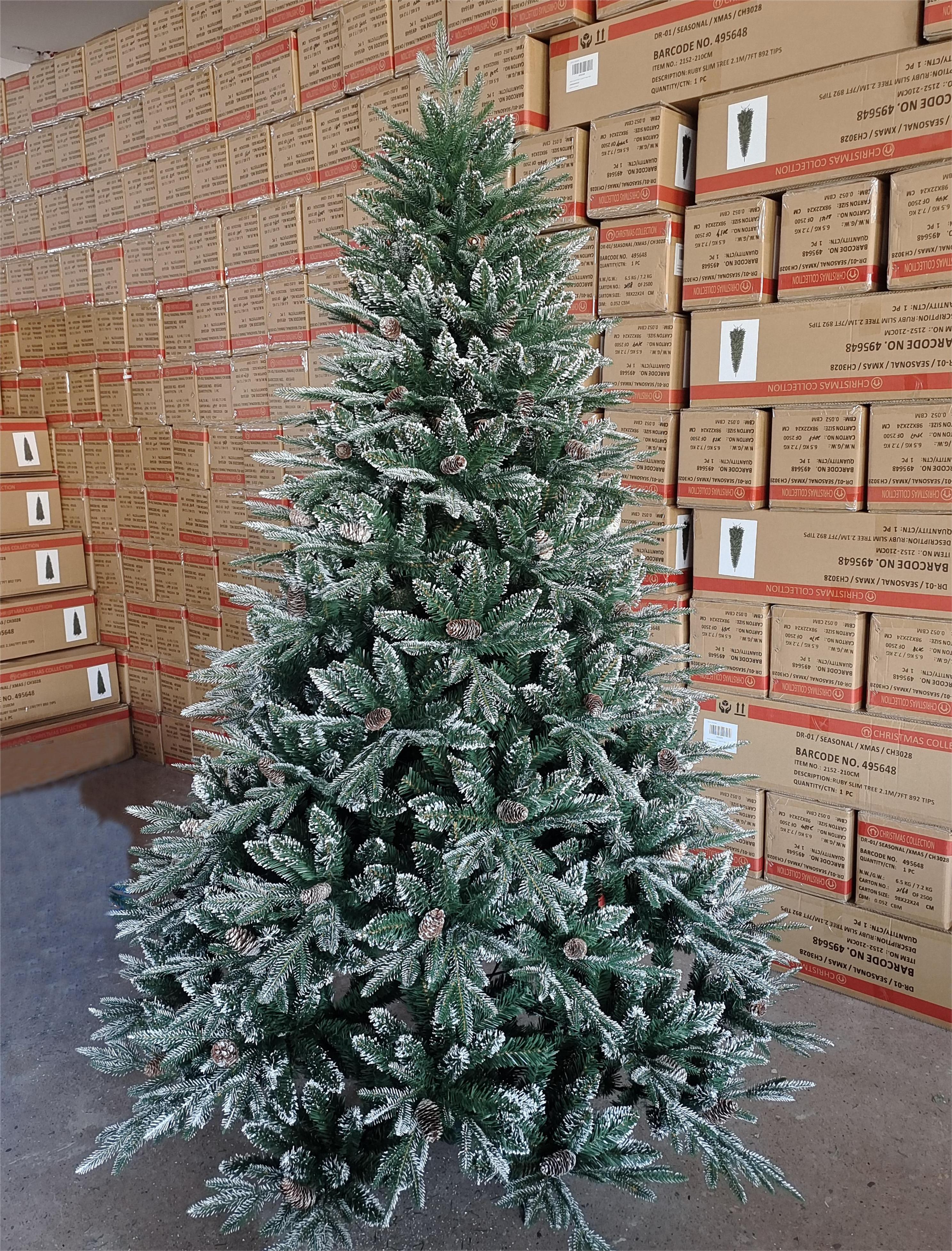210cm Luxury Artificial Christmas Tree 7ft PE & PVC with White Glitter and Pine Cone Christmas Decorations manufacture
