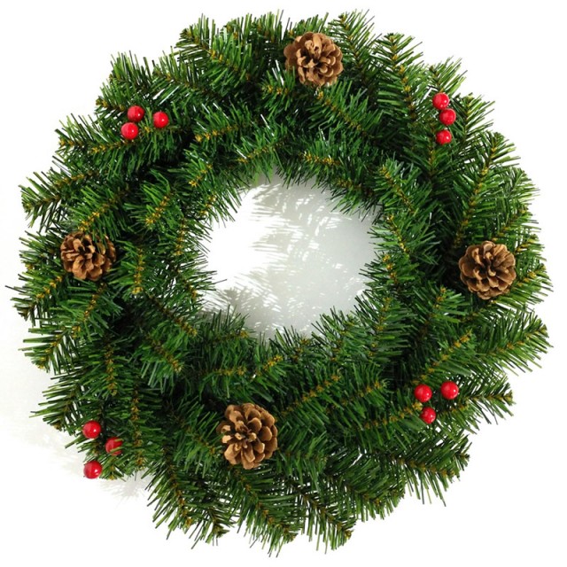 New Natural Style 40cm PVC+PE+Pine Needle Mixed Christmas Wreath Red Berry Pine Cone for Home Party Decorations Xmas Festive manufacture