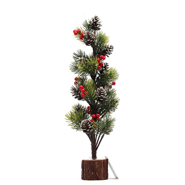 Yiwu Factory Wholesale Indoor Christmas Decorations 11*11*42cm PE & Pine Cone Tree Shape Red Berry Xmas Ornaments for Table Top details
