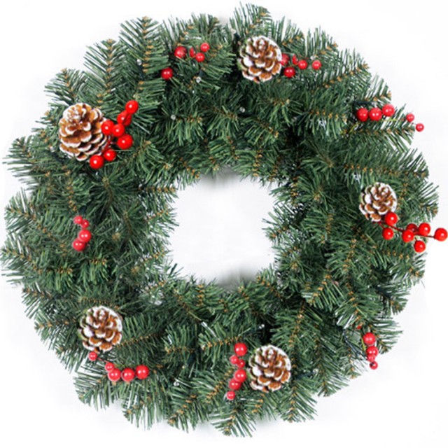 New Natural Style 40cm PVC+PE+Pine Needle Mixed Christmas Wreath Red Berry Pine Cone for Home Party Decorations Xmas Festive manufacture