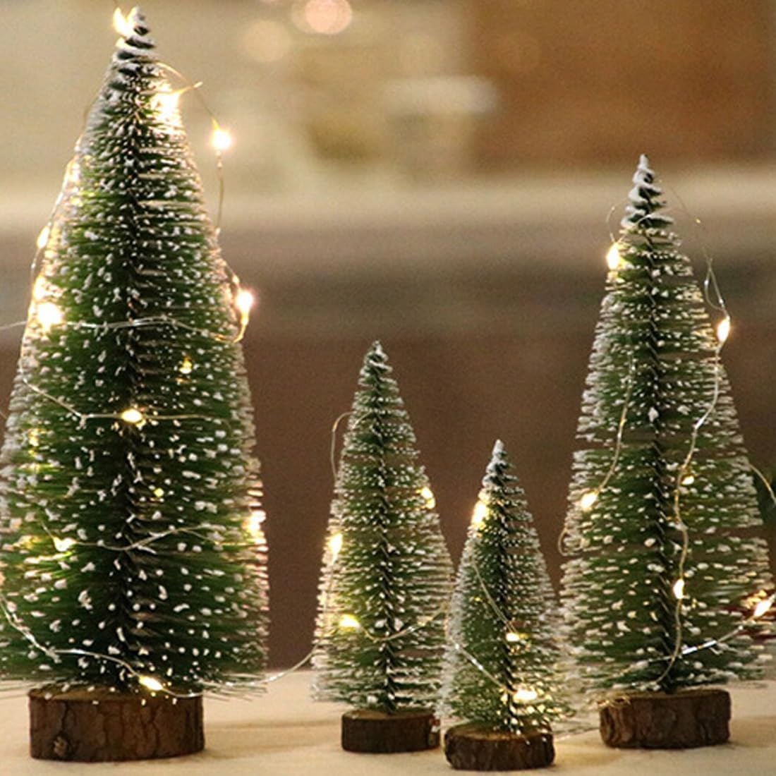 Artificial Tabletop Mini Christmas Village Tree Bottle Brush Trees with Wooden Base for Christmas Party Home Table Craft factory