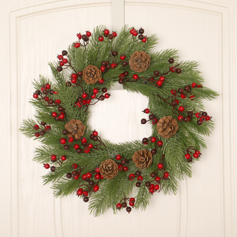 45cm Artificial Christmas PE Decoration Wreath with Berry for Shopping Mall Window Decoration Xmas Decorations Door Hanging details