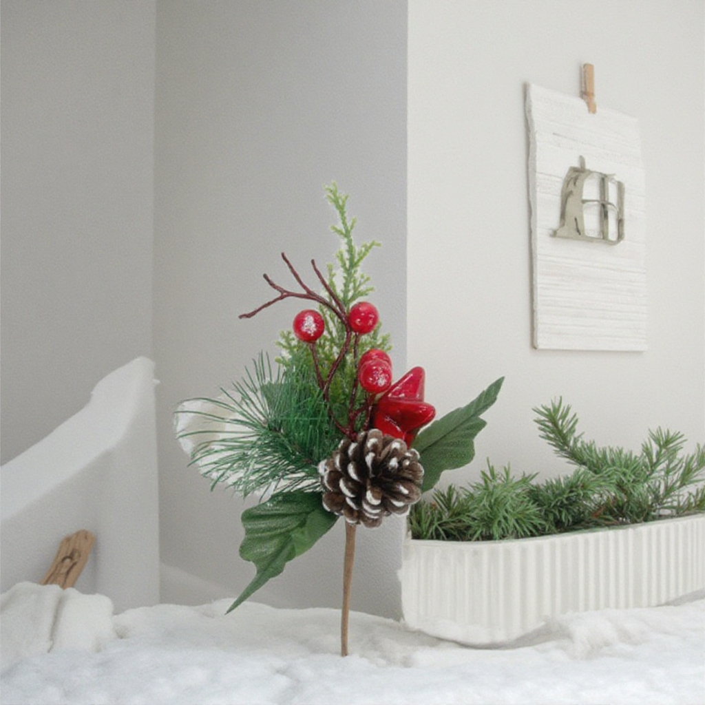 Hot Sale 20cm Christmas Tree Decor Picks for Amazon Exclusive Leaf-Shaped Berry and Pine Cone Ornaments for Xmas Decoration supplier