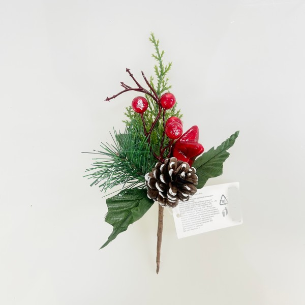 Hot Sale 20cm Christmas Tree Decor Picks for Amazon Exclusive Leaf-Shaped Berry and Pine Cone Ornaments for Xmas Decoration supplier