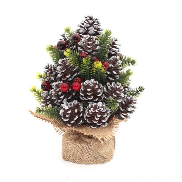 New Arrival Popular Mini 14*14*20 PE Christmas Table Top Tree Decorations Pine Cone Red Berry for Xmas Christmas Decorations supplier