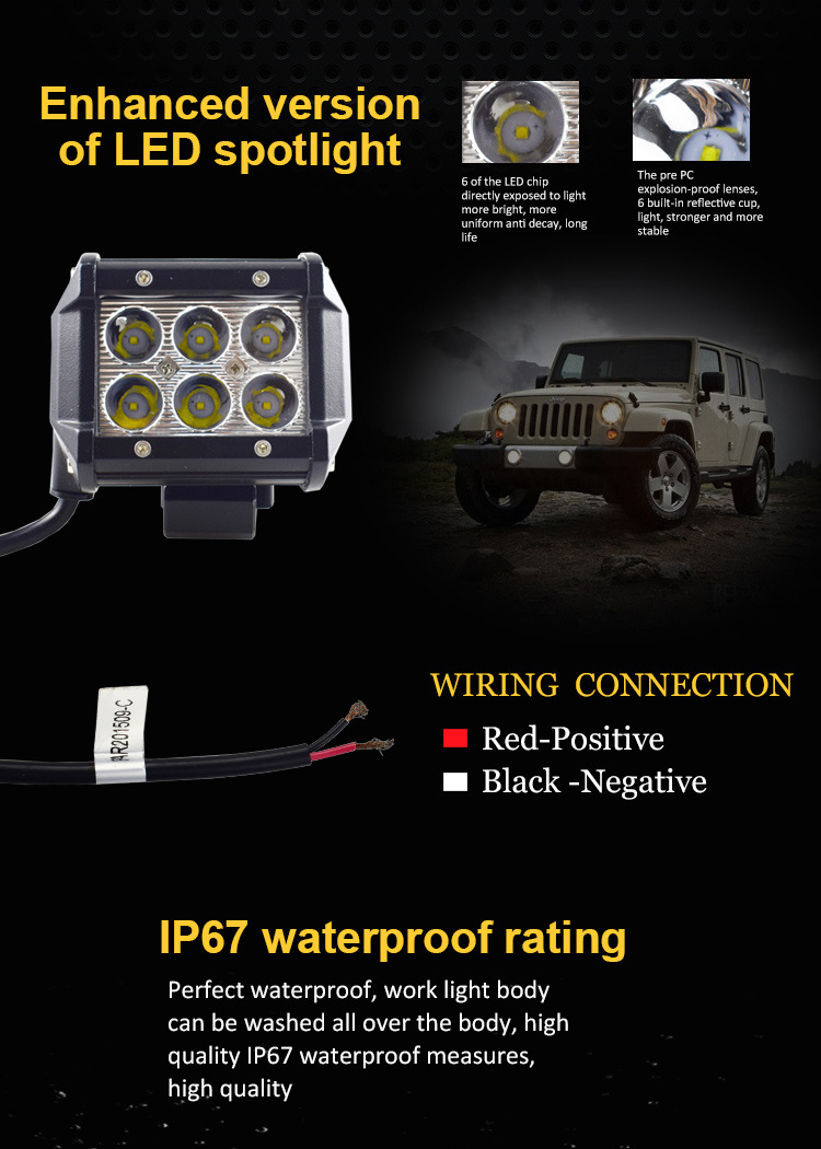 LYAF 18W 6LED IP67 High Brightness Lights Good Heat Dissipation Car LED Work Off Road Light Bar manufacture