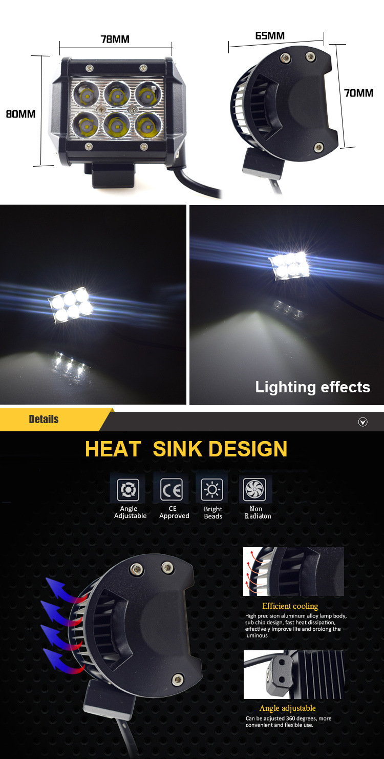 LYAF 18W 6LED IP67 High Brightness Lights Good Heat Dissipation Car LED Work Off Road Light Bar manufacture