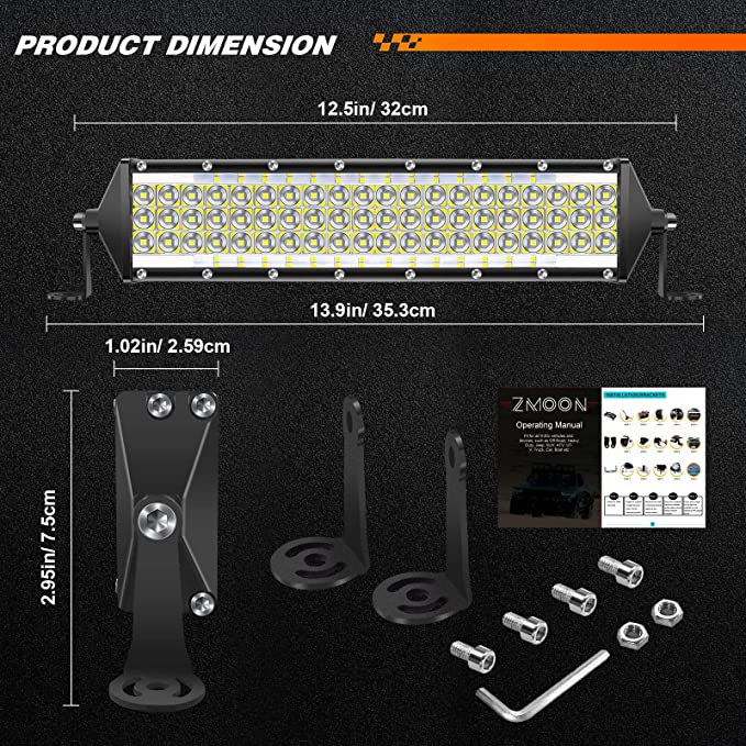 LYAF 12Inch LED Light Bar 255W IP67 Waterproof Five Rows Spot Flood Combo Beam LED Fog Light Bar for Truck ATV UTV SUV details
