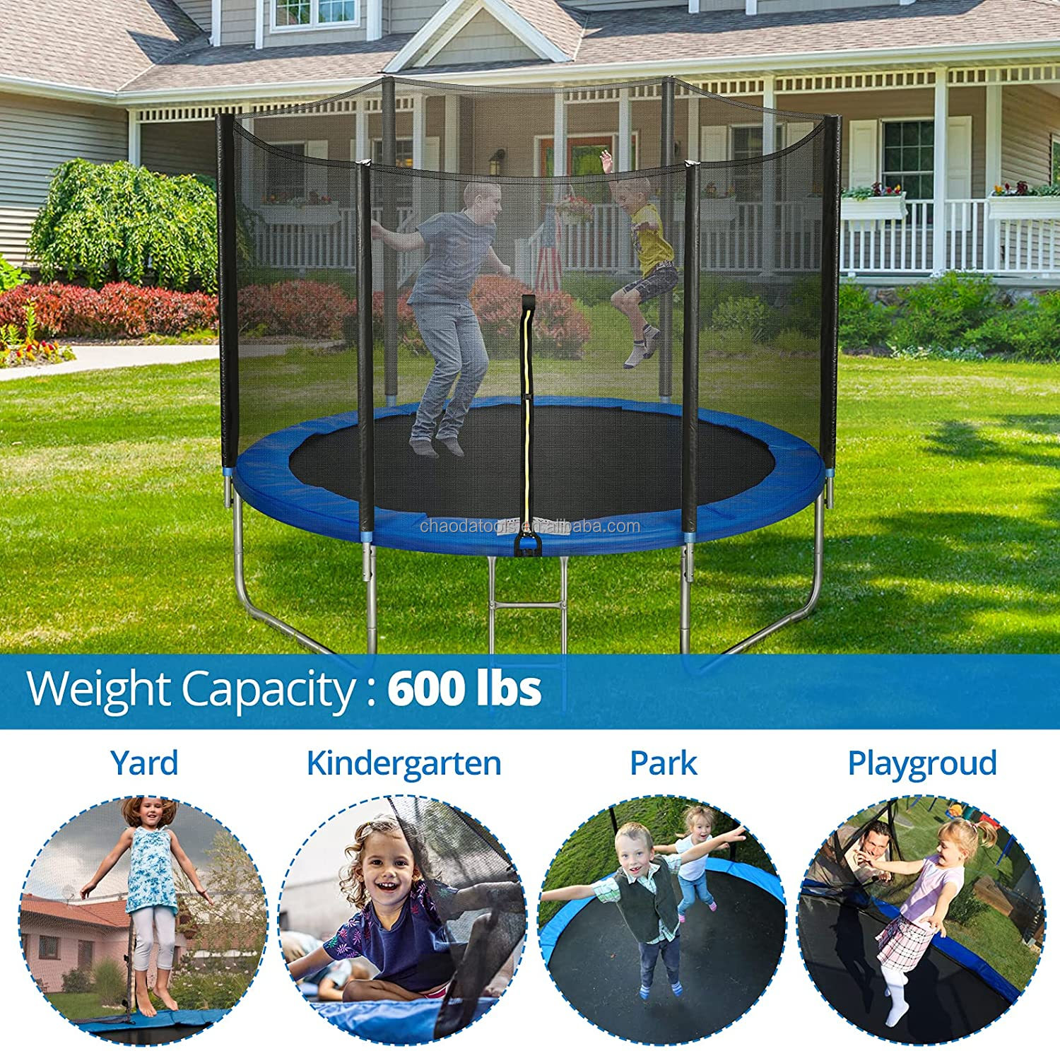 IUNNDS 12FT 6-8 Children Adults Outdoor Backyard Trampoline, Kids Recreational Trampolines With Safety Enclosure Net details
