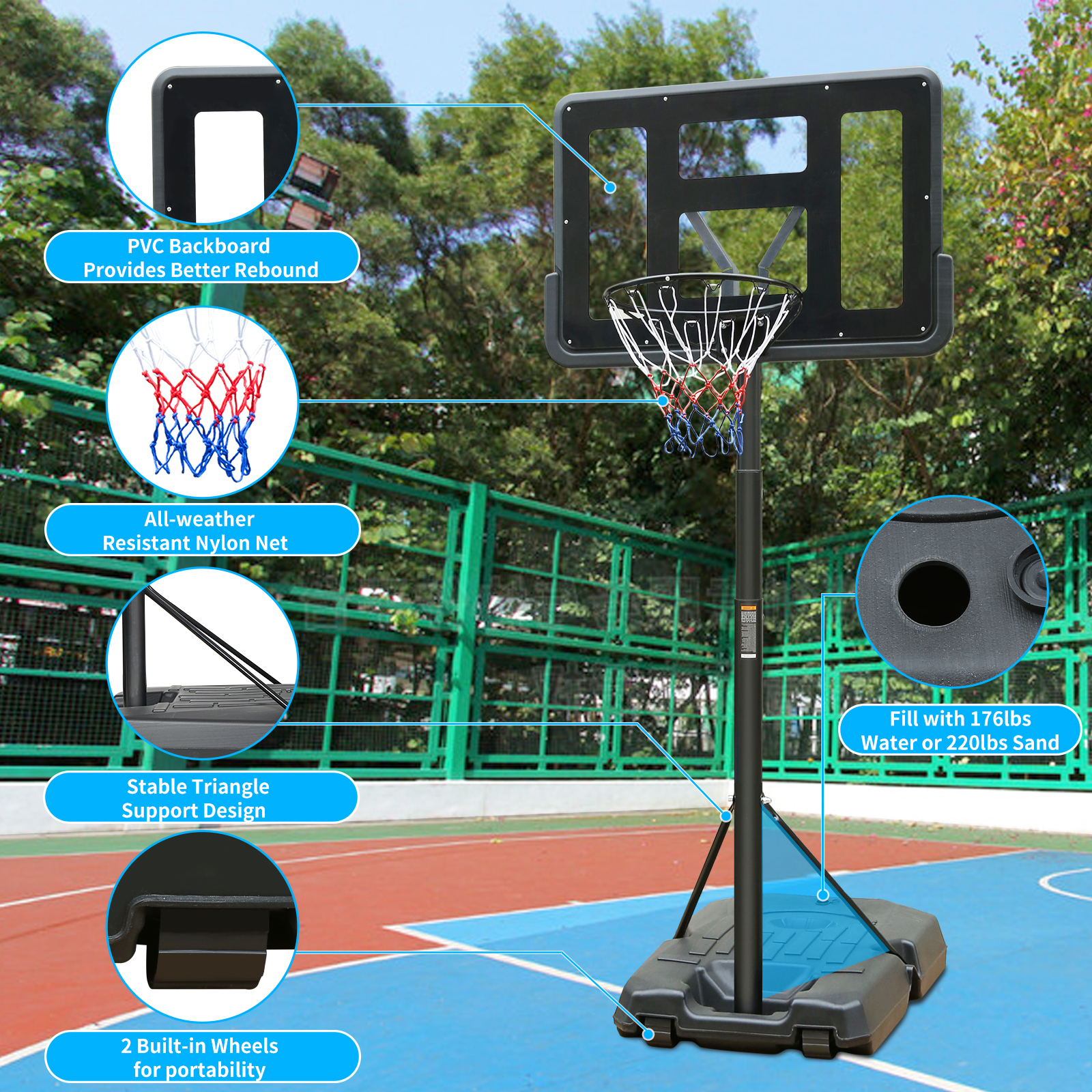 IUNNDS Youth Height Adjustable Basketball Hoop Outdoor, Basketball Goal With 44'' Backboard Portable Basketball Goal System manufacture