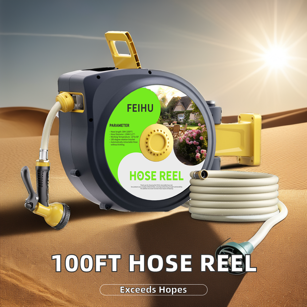 FEIHU Wholesale Portable 100FT Water Hose Reel With Reel Set Car Washing Garden Pipe Wall Water Hose Reel manufacture