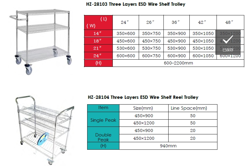 Height 1500mm ESD Storage Shelves / Handle Carts Three Layers Each Castor Capacity 70kgs details