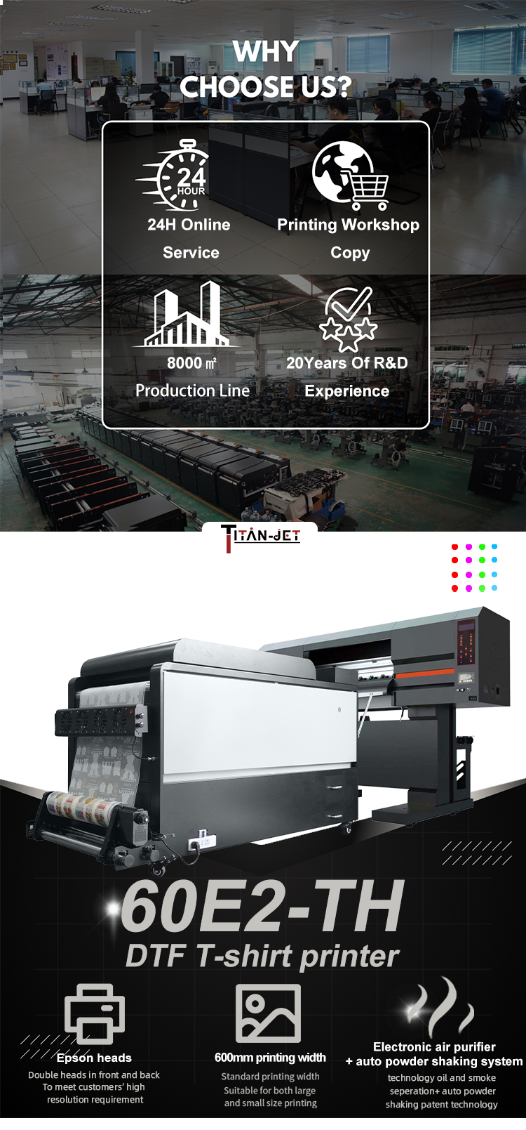 PET Film DTF T-Shirt Printer 4 Head 60cm I3200 Digital Multicolor Pigment T-Shirt Impresora New 60cm DTF Shaking Powder Printer supplier