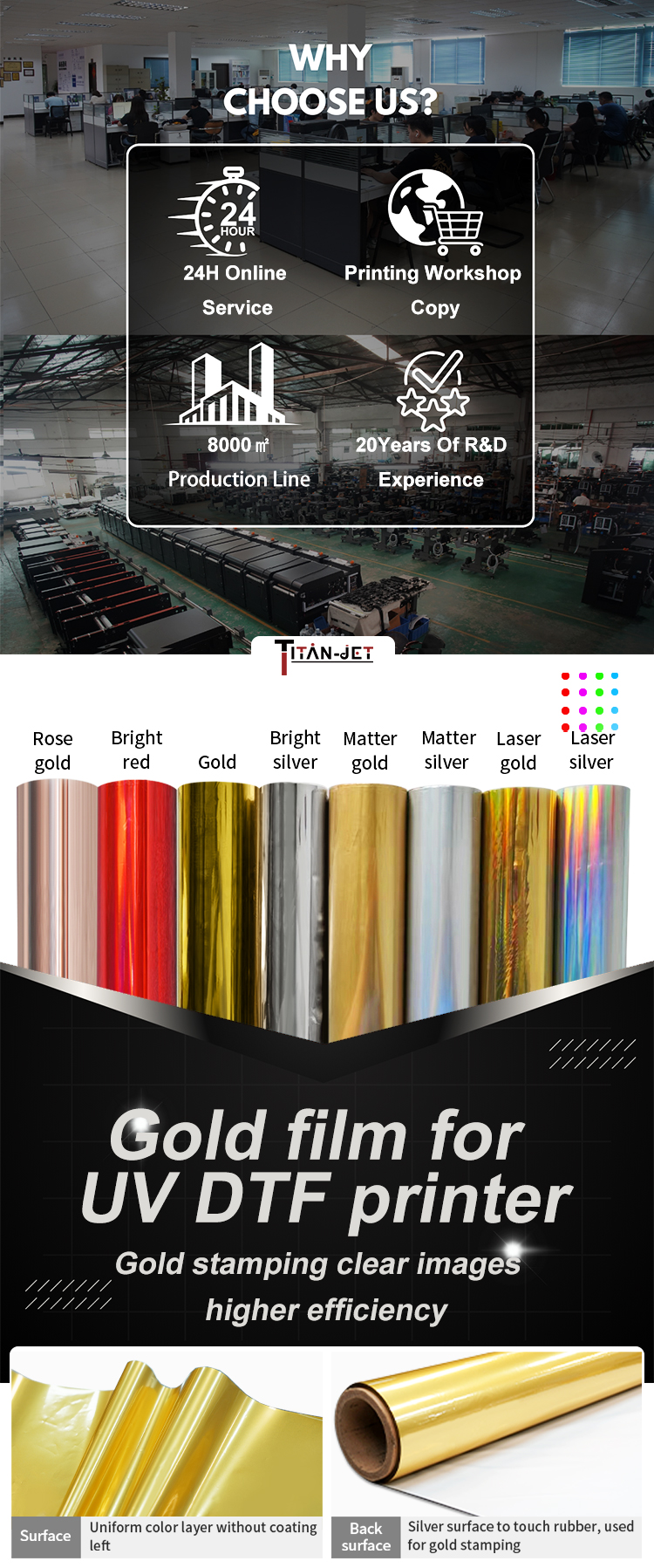 DTF 75 Micron Gold Golden Silver Rose Gold Rose Red Multi Color Film Gold DTF Film Silver Color for DTF Printer Stamping Foil supplier