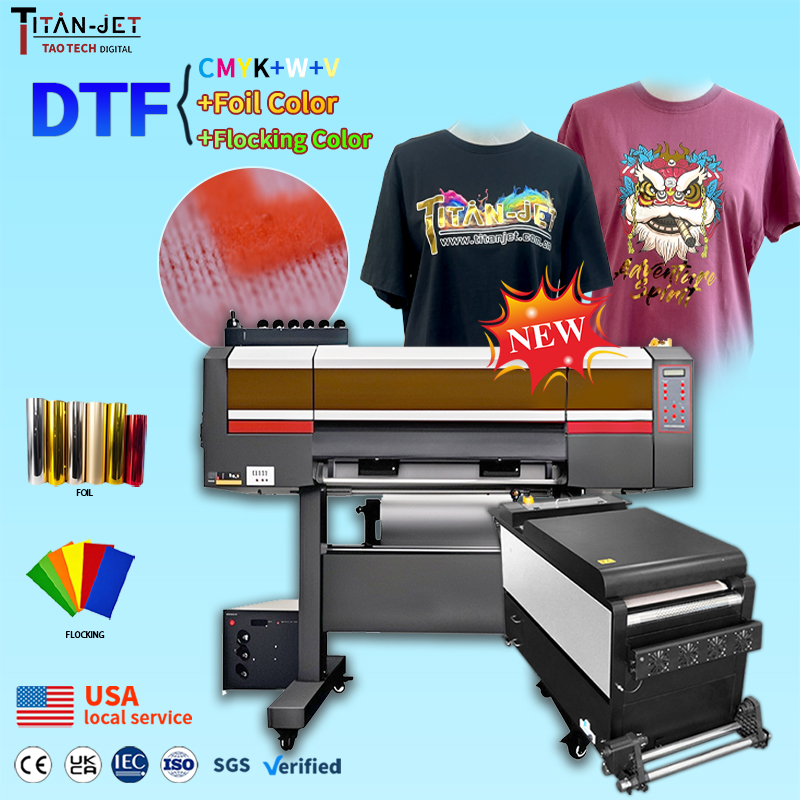 2025 Titanjet DTF Printer 60cm 24inch HYBRID Tech Do FOIL+FLOCKING on T-shirt with Powder Auto- Cycle Shaker Built-in Purifier details