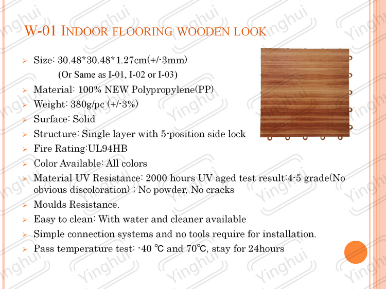 W-01 pp tiles sports flooring Indoor flooring Wood Look basketball court flooring supplier