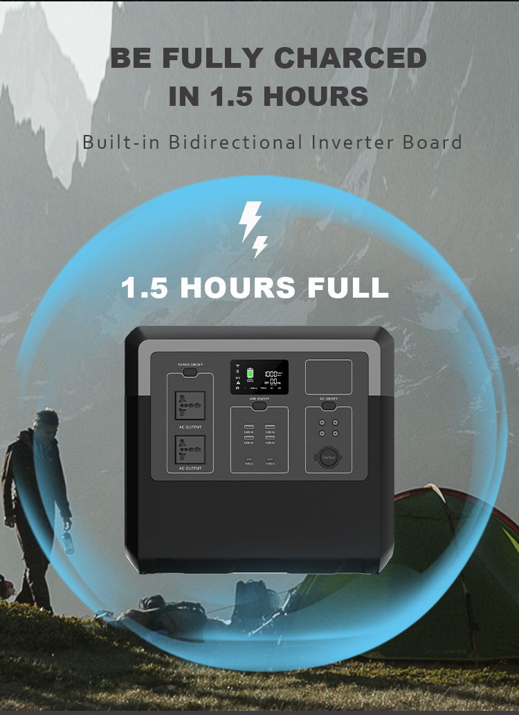 1500w 2400w Charge Backup Camping Outdoor Lifepo4 Battery Energy System Supply Portable Solar Power Station factory