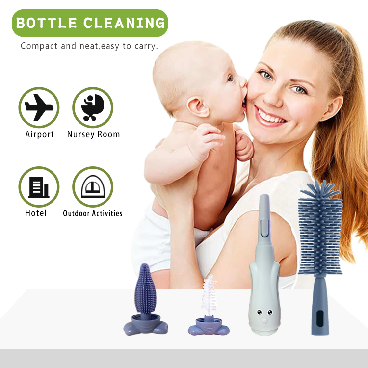 3-in-1 Cute Rabbit Bunny Silicone Handle BPA-Free Pacifier Bottle Brush Set for Baby for 0-12 Months supplier