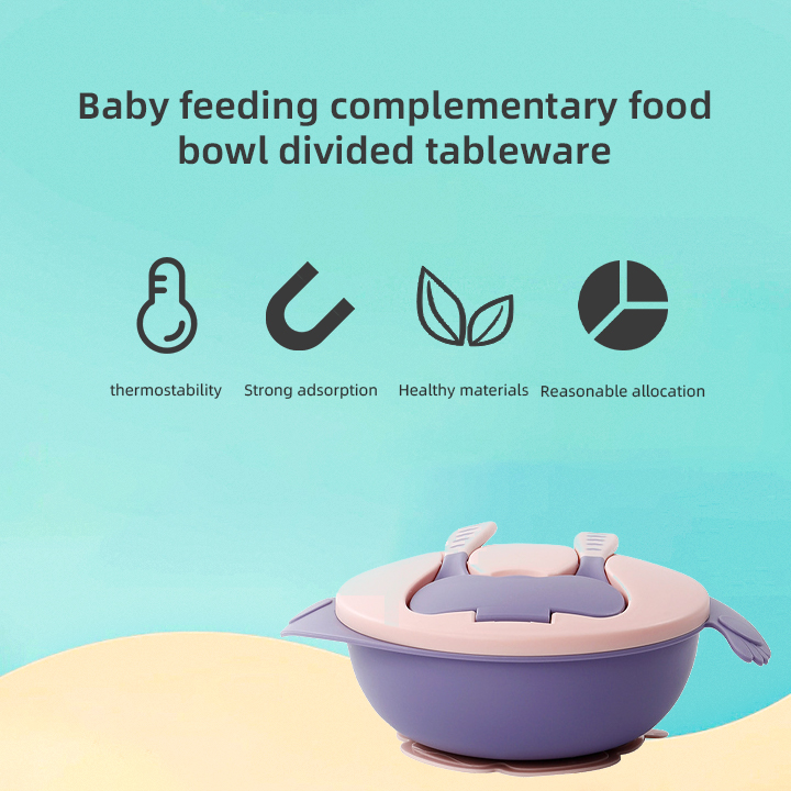 Baby Supplier Stocks BPA Free Baby Plastic Feeding Bowl Kids Tableware Plastic Suction Bowl With Spoon and Fork factory