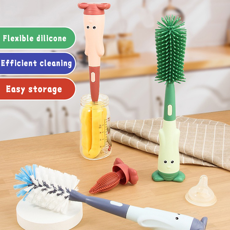 3-in-1 Cute Rabbit Bunny Silicone Handle BPA-Free Pacifier Bottle Brush Set for Baby for 0-12 Months manufacture
