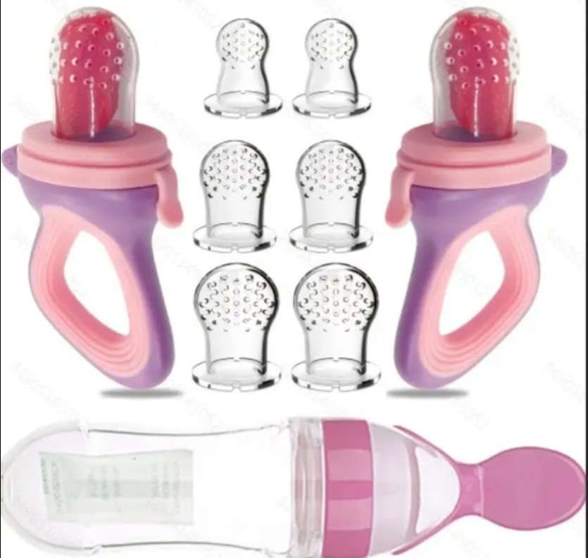 Factory Stocks Food Grade Silicone Baby Fruit Feeder Pacifier Sets Silicone Squeezing Feeder Bottle with Spoon for Kids supplier