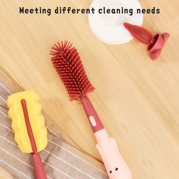 3-in-1 Cute Rabbit Bunny Silicone Handle BPA-Free Pacifier Bottle Brush Set for Baby for 0-12 Months manufacture