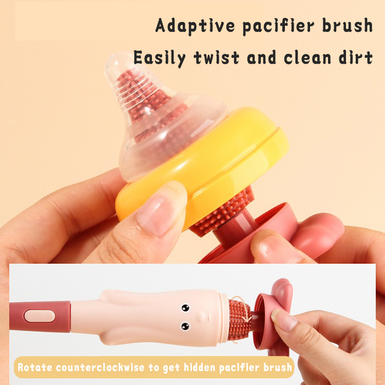 3-in-1 Cute Rabbit Bunny Silicone Handle BPA-Free Pacifier Bottle Brush Set for Baby for 0-12 Months manufacture