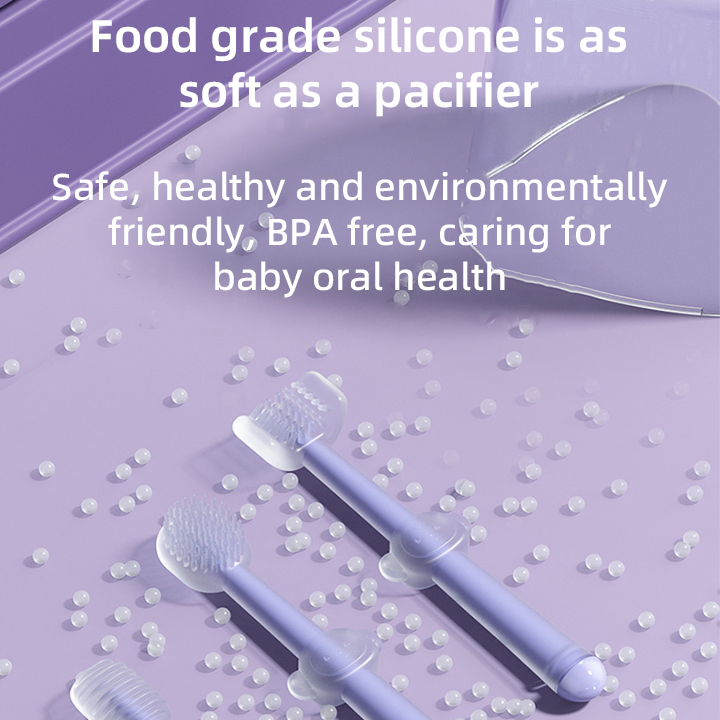 High Quality 3 Pack BPA-Free Silicone Baby Toothbrush Set Soft Bristle Oral Cleaner with Tongue Coat Wholesale manufacture