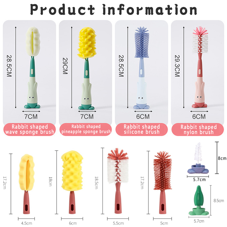 3-in-1 Cute Rabbit Bunny Silicone Handle BPA-Free Pacifier Bottle Brush Set for Baby for 0-12 Months details