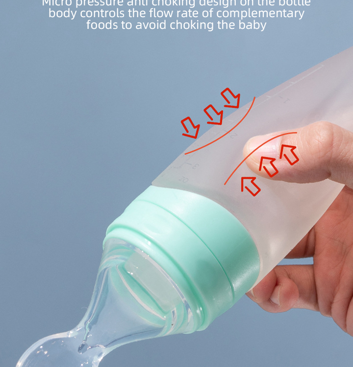 Wholesale 90ml BAP Free Baby Silicone Squeezing Feeding Bottle with Spoon Kids Rice Paste Feeding Bottle Food Fruit Feeder supplier