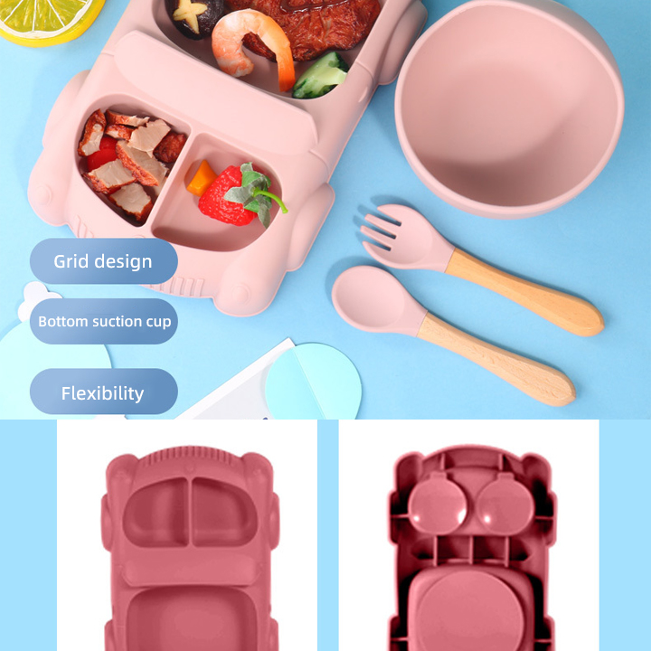 Wholesale Baby Tableware Set BPA-Free Food Grade Silicone with Customized Animal Pattern Waterproof Bibs Plate Spoon Bowl factory