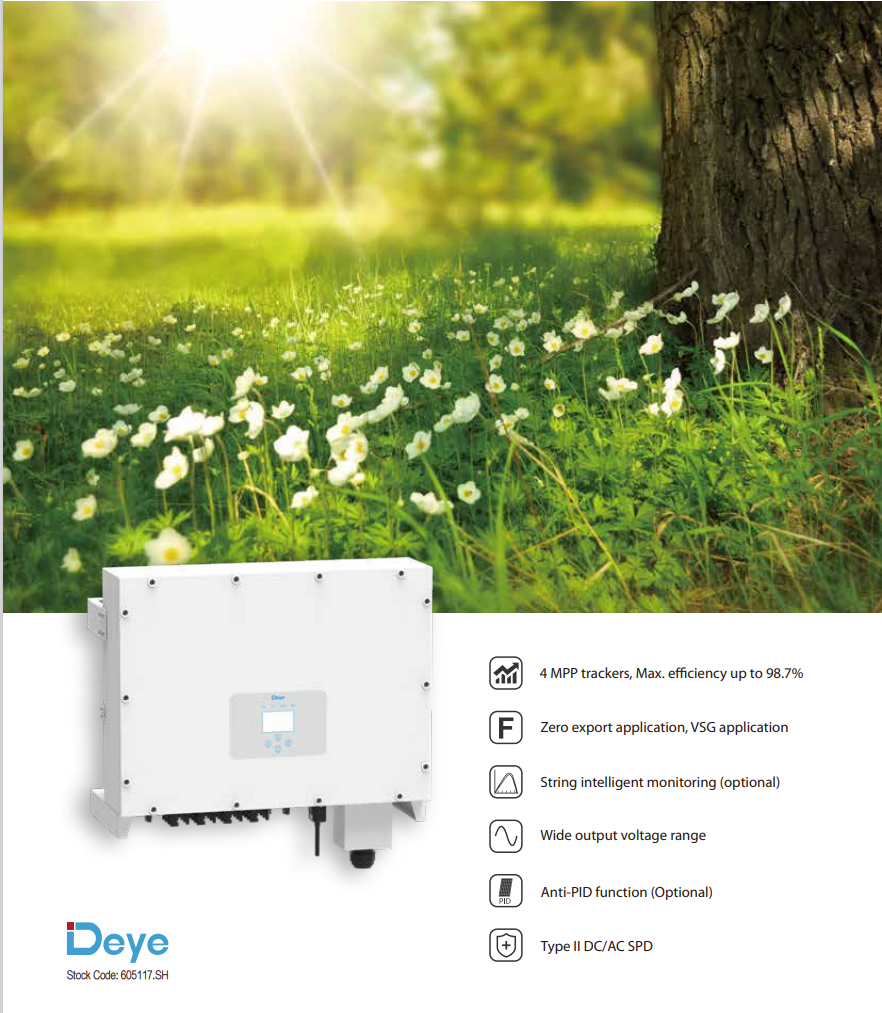 Deye On Grid Solar Inverters Three Phase String Inverter Low Voltage 50 Kw supplier