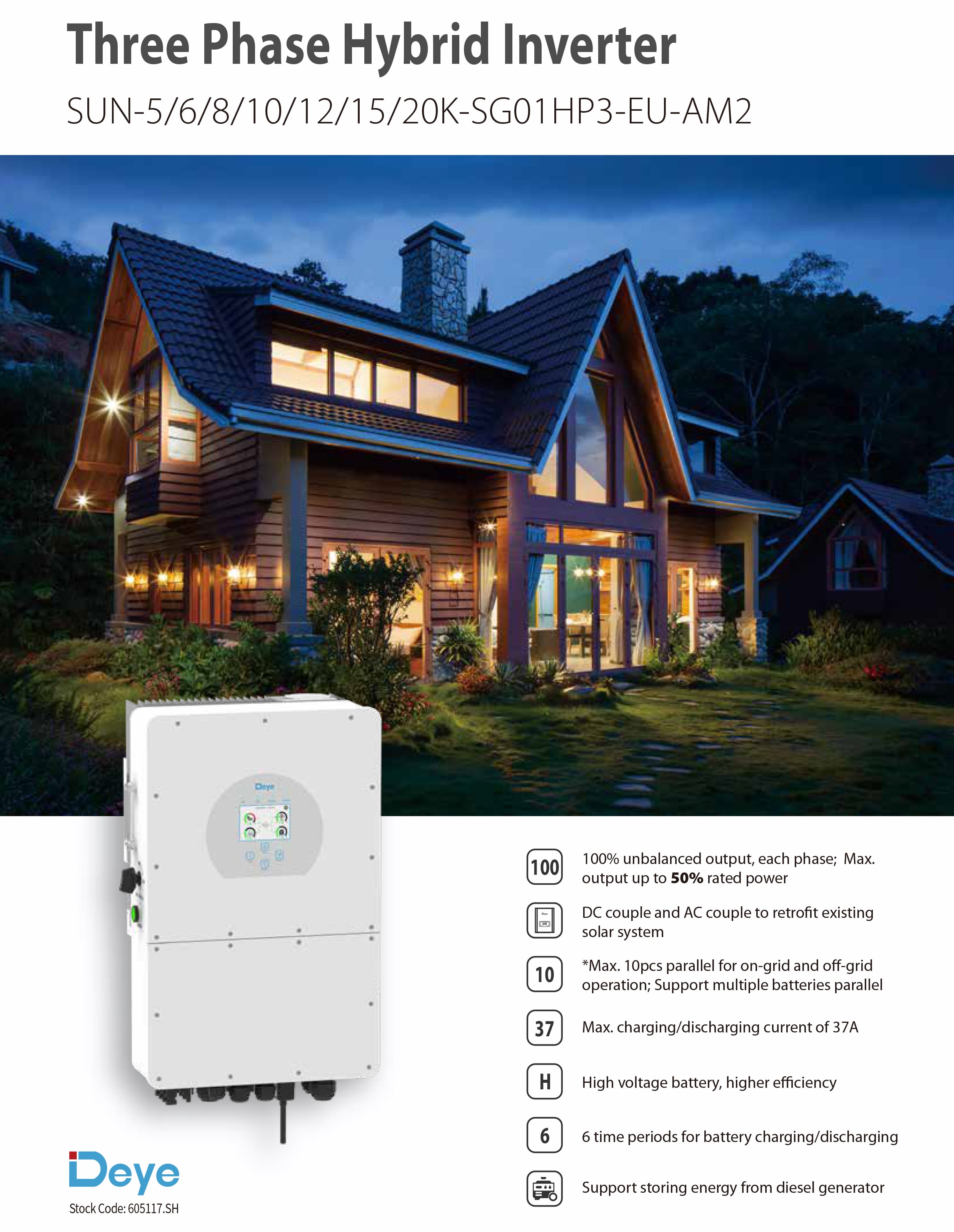 Deye on grid and off grid inverter SUN 12/15/20KW SG01HP3-EU manufacture
