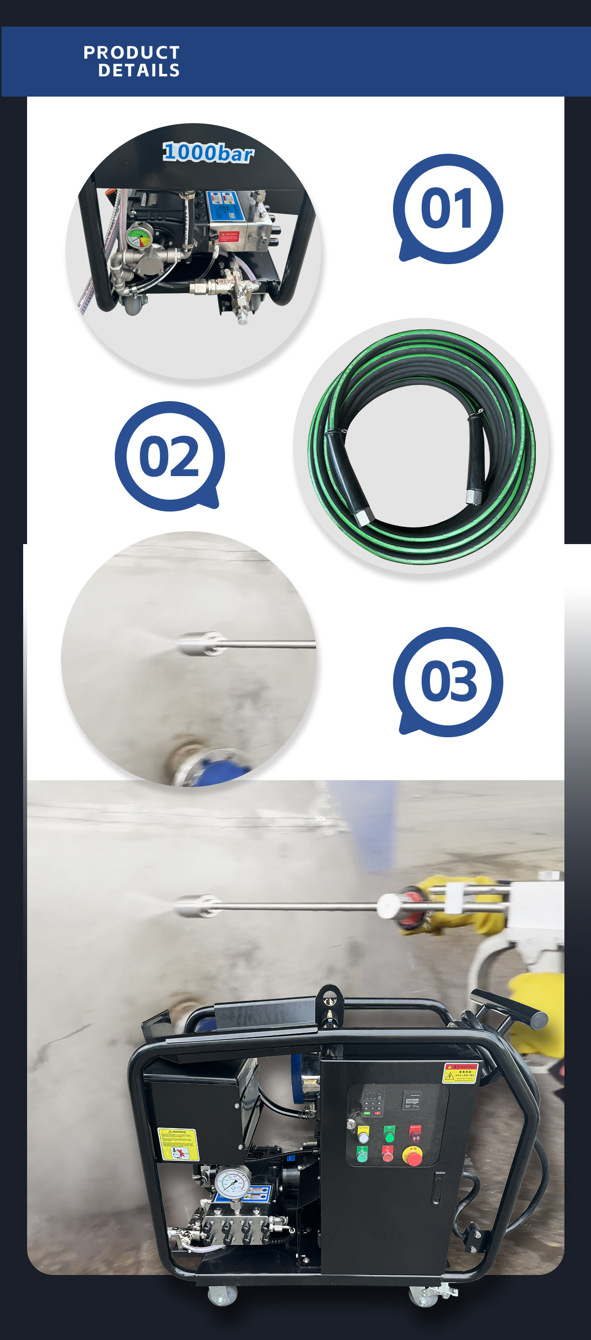 60hz 36kw 14500psi 1000bar 18lpm commercial buildings washing industrial high pressure washer remove rust deburring-8