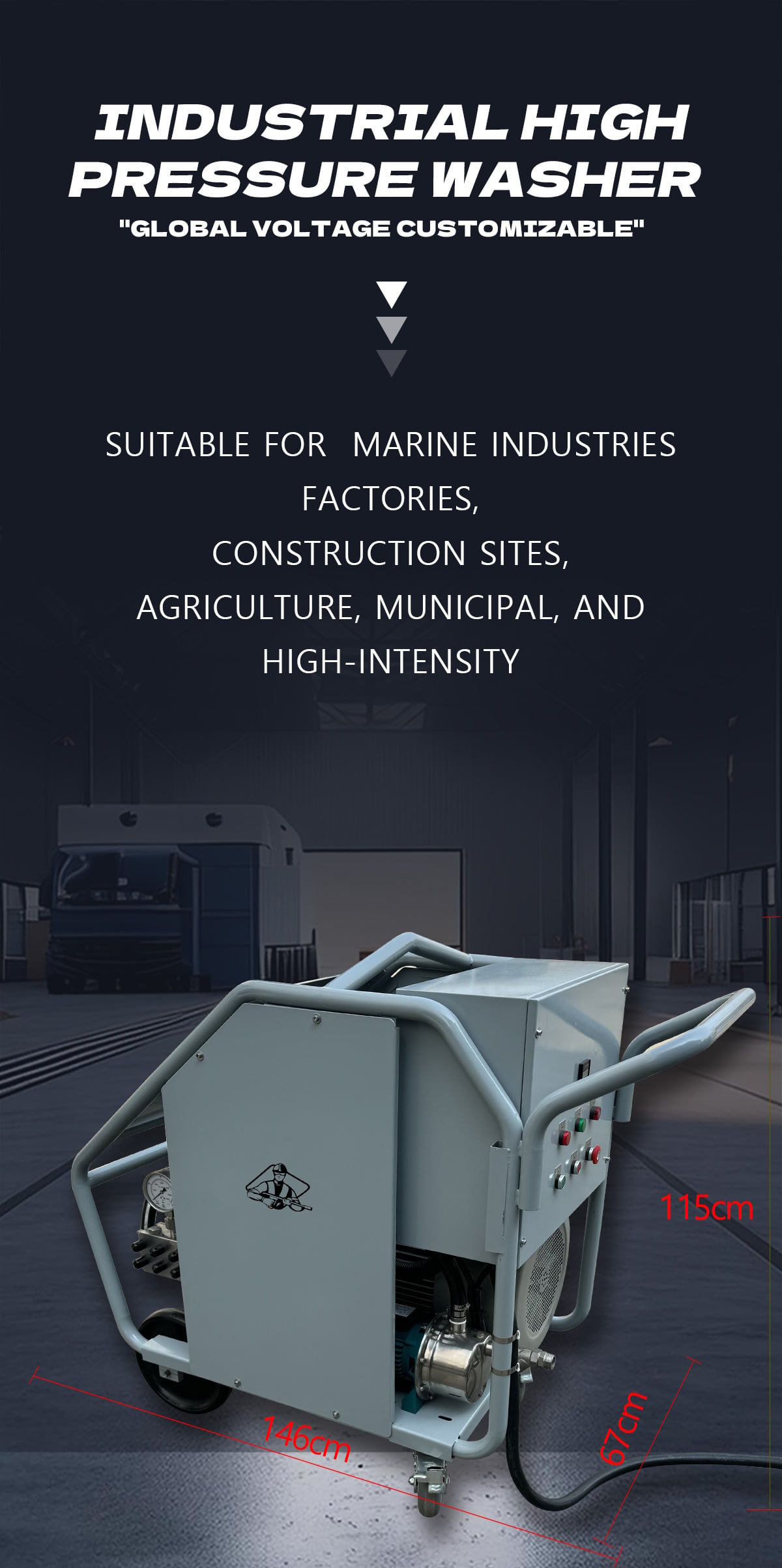 36KW 14500Psi 1000Bar 18Lpm Efficient Industrial Cleaning Ship Deck 440V Electric High Pressure Washing Washer factory
